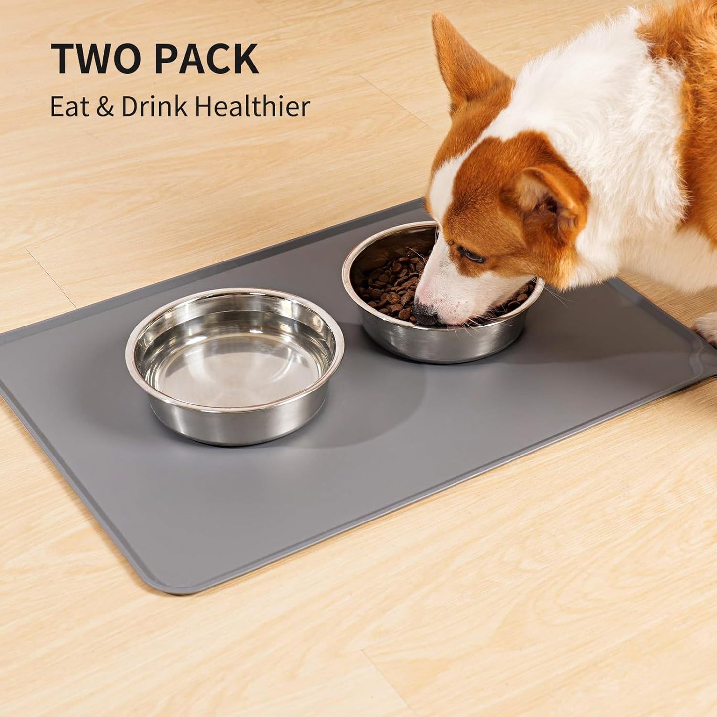 Taglory 8 Cup Stainless Steel Dog Bowls Set of 2 for Food and Water, Silicone Base Anti-Slip, Rust Resistant, Extra Thick Metal Bowls for Medium Dogs, 59oz, Gray