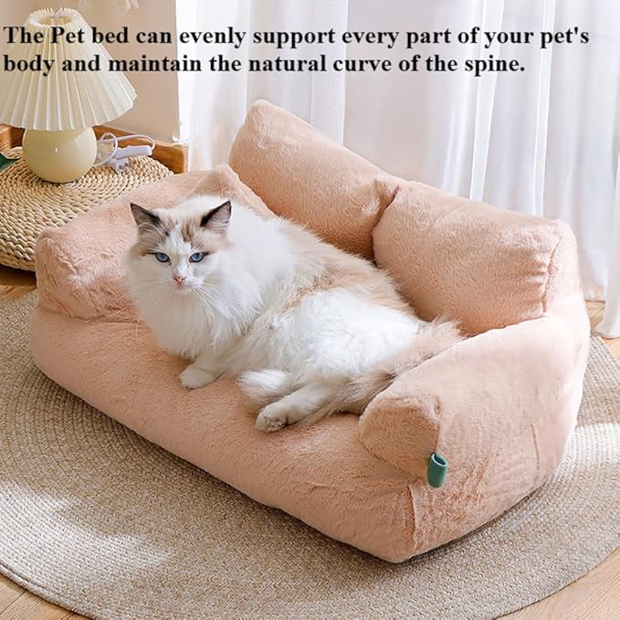 Soft Fluffy Self-Warming Cat Bed | Washable Pet Sofa for Indoor Cats & Small Dogs | Cute Princess-Inspired Kitten Couch & Puppy Bed(Beige,35.43''*22.05''*11.81'')