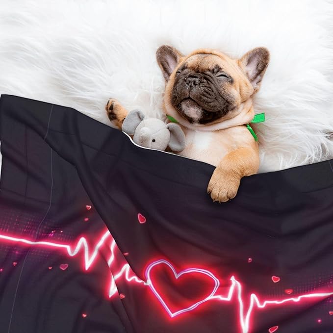 Reversible Pet Blanket for Easy Cleaning Maintenance, Heart Beat Pattern, Double Sided Plush Dot Design Means Double Use Between Washes for Convenience