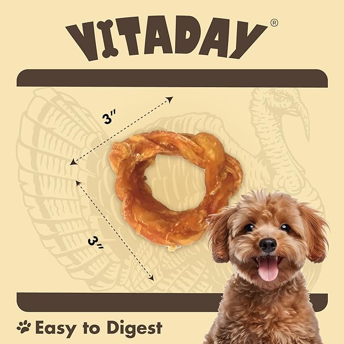 Turkey Tendons for Dogs, All Natural, Healthy Dog Treats, Long Lasting, Hypoallergenic Dog Chews, Rawhide Free, USA-Sourced, for Small Dogs, Ring (S), 4 Count Pack