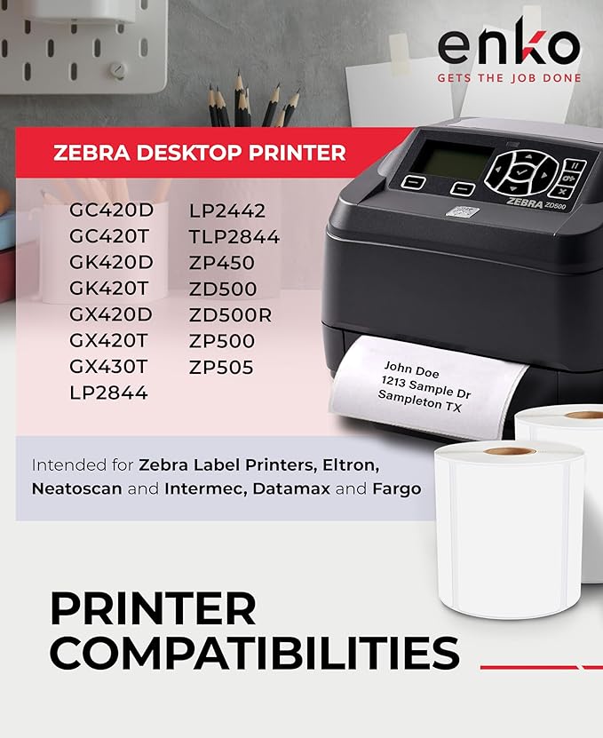 enKo 4" x 3" Labels for Zebra Desktop Printers (3 Rolls, 1,500 Labels) - Direct Thermal Address Mailing Shipping Barcode FBA Stickers FNSKU Label for Zebra and Eltron (Perforated)