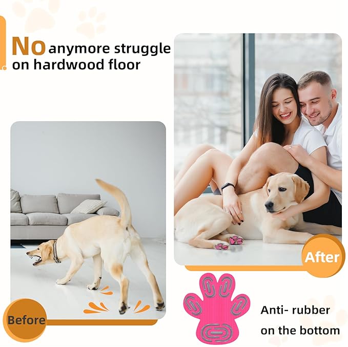 Non-Slip Dog Paw Protector Pads for Senior Dogs, Dog Paw Adhesive Pads on Hardwood Floor,Senior Pets Essentials with Strong Traction,Puppy Grippers,Pink,12 Sets 48 pc L