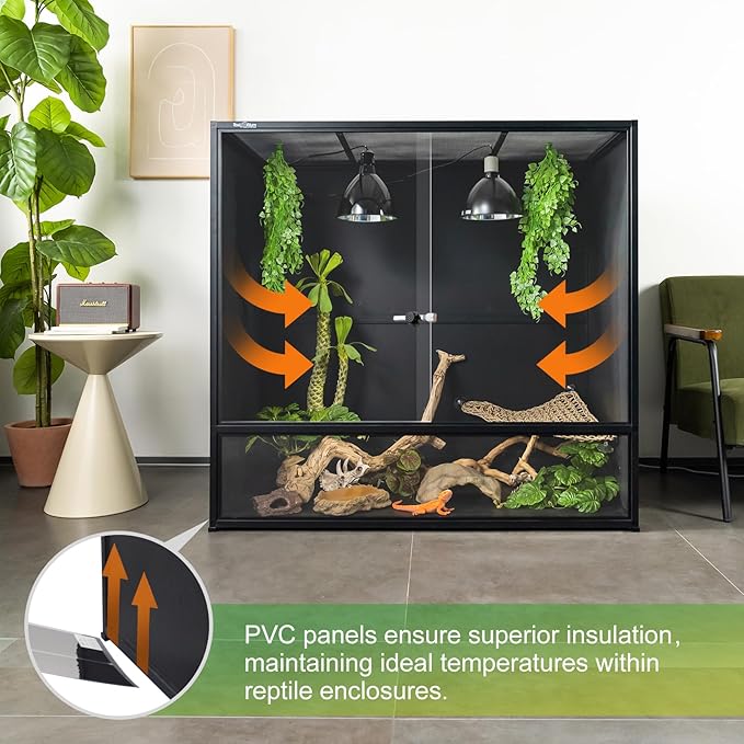 230 Gallon Bearded Dragon Tank, 48"x24"x46" Reptile Terrarium with Mesh Top Cover and PVC Side Panels, Front Sliding Glass Door with Combination Lock, Tall Enclosure for Ball Python, Snake, Lizard