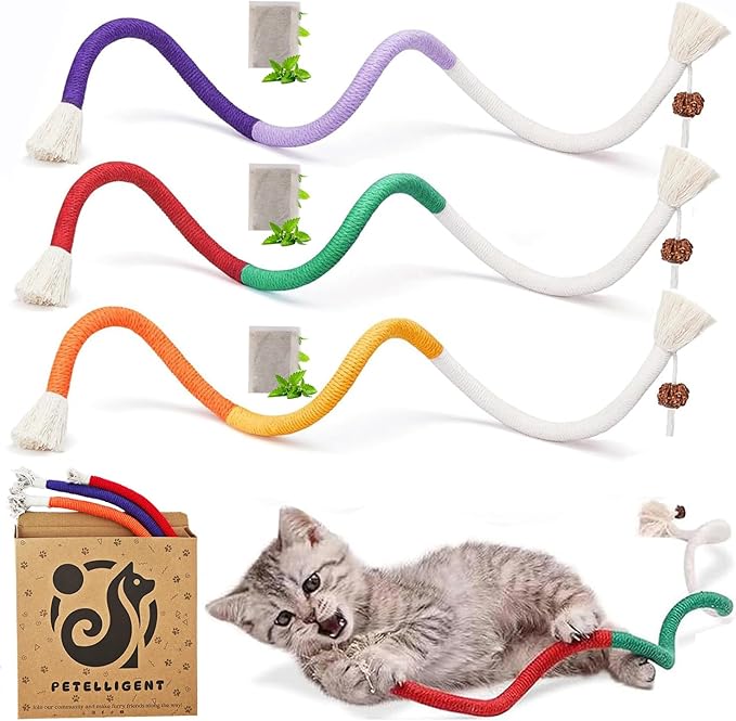 3-Pack Bent Cat Rope Toy, Pet Chew Toys, Interactive Tease Toys for Cats and Kittens, Bite-Proof Playthings, Cotton Rope Kitten Toys for Dental Care and Stress Relief, Pet Supplies