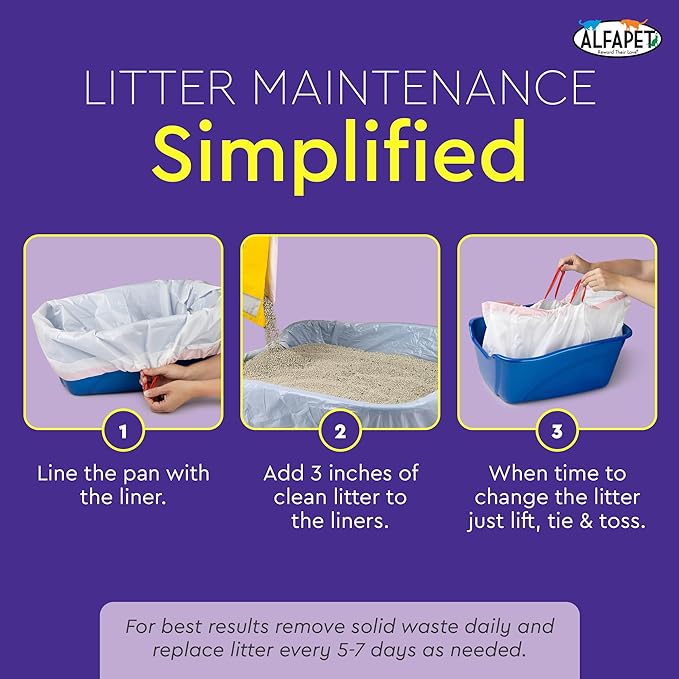 Alfapet Heavy Duty Flat Bottom Cat Litter Box Liners - Extra Giant 15 Count - Tear-Resistant Cat Litter Bags - Kitty Litter Liners for Rectangular Litterbox Pans, 36” x 18” x 2MIL Thick 30 lb Capacity