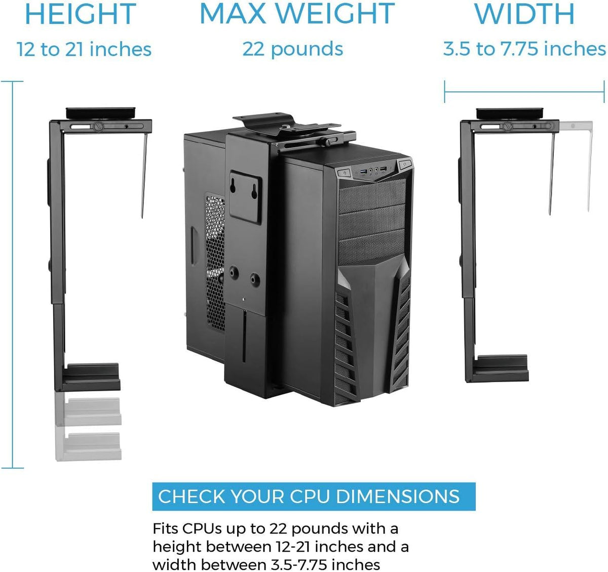 HumanCentric Adjustable Under Desk Computer Mount & Wall Mount, CPU Holder