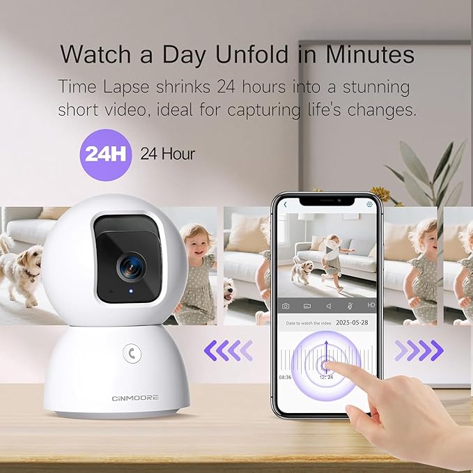 Upgraded 3K Security Camera Indoor, Free Time Lapse, AI Tracking & Face ID, PTZ 5G WiFi Dog/Pet/Baby Monitor Cameras for Home Security, Color Night Vision, Full Duplex 2-Way Talk