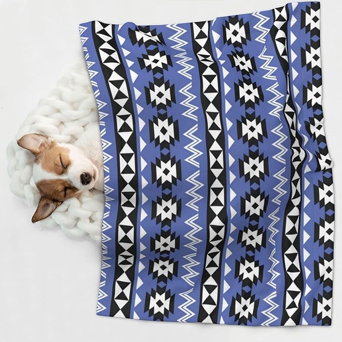 Dog and Cat Blanket in One, Tribal Ethnic Aztec Native American Decor, Double Sided Plush Throw with Raised Dot Pattern on One Side and Flat Velvet on Other for Variety