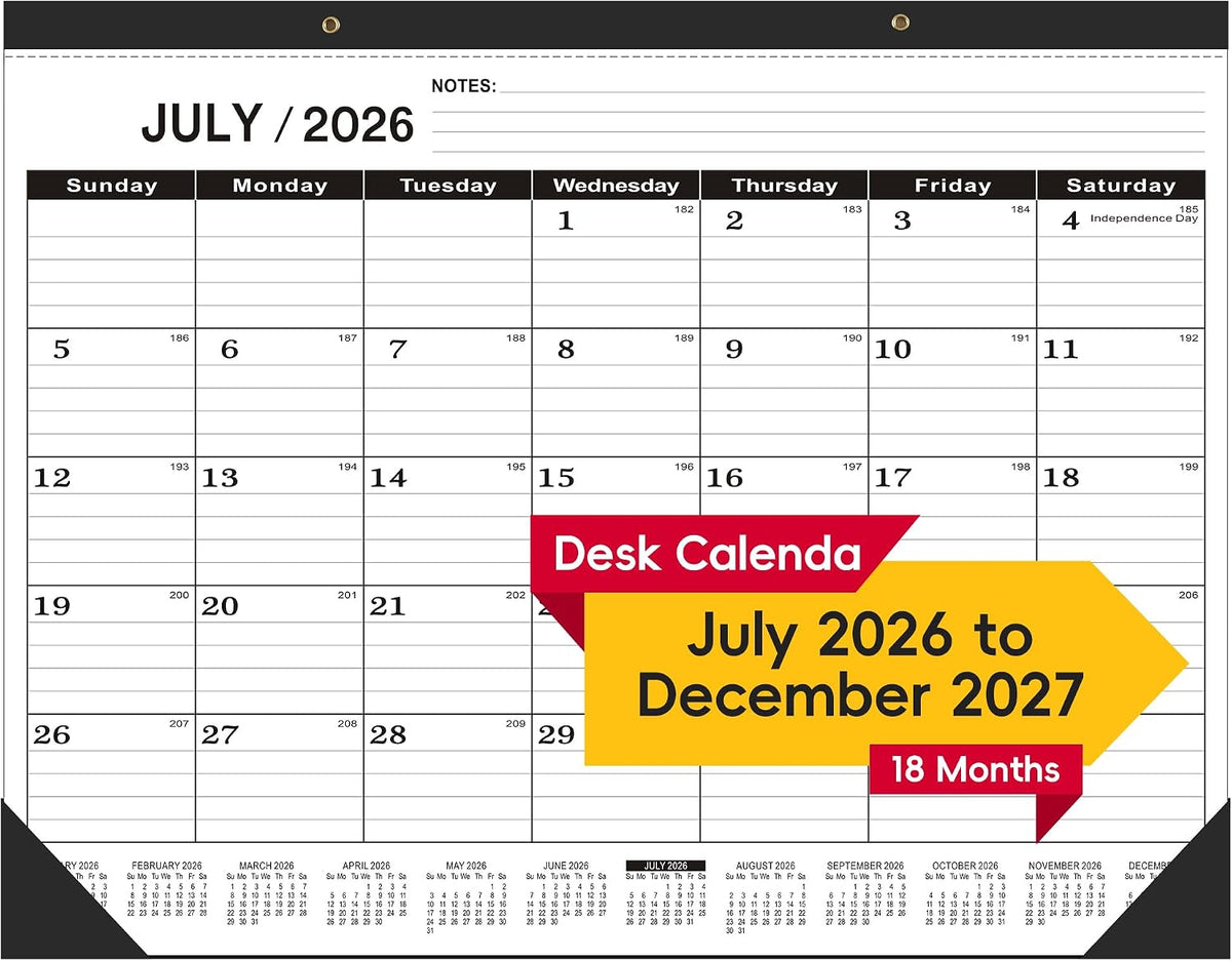 2026-2027 Monthly Desk Calendar Large 22" x 17" - 18 Month July 2026 to December 2027 Desktop Blotter with Waterproof Frosted Cover, 120g Thick Paper for Home and Office