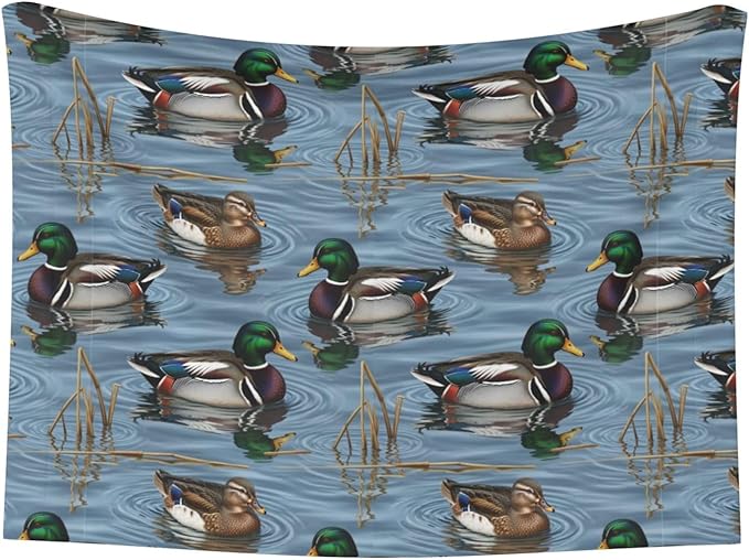 Reversible Dog Blanket for Beds Couches, Beauty Mallard Ducks Hunting, Double Sided Cat Blanket with Textured Dot Feel and Smooth Feel for Seasonal Comfort All Year