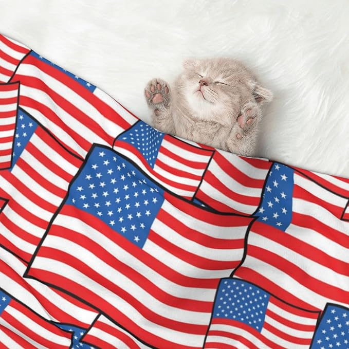 Double Sided Pet Mat for Dog Bed Topper Cat Blanket Furniture Protector, Novelty American Flag, Reversible Plush with Tactile Dot Pattern for Style Change