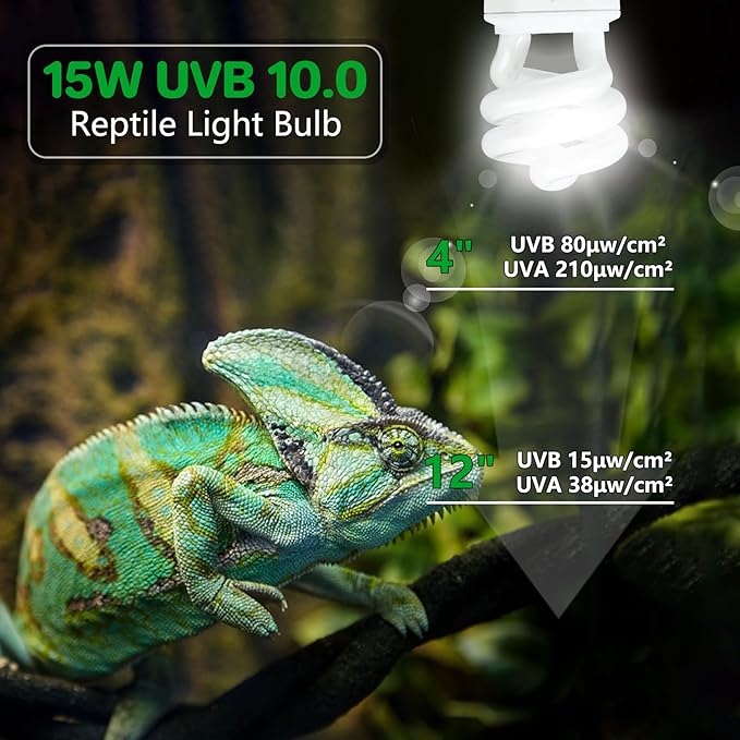 LUCKY HERP UVA UVB Reptile Light 5.0, Tropical UVB 100 Compact Fluorescent Lamp, UVB Light for Reptiles 15W, UVA UVB Reptile Light Bulb, UVB Bulb for Reptiles Chameleons Lizards Tortoises Snakes