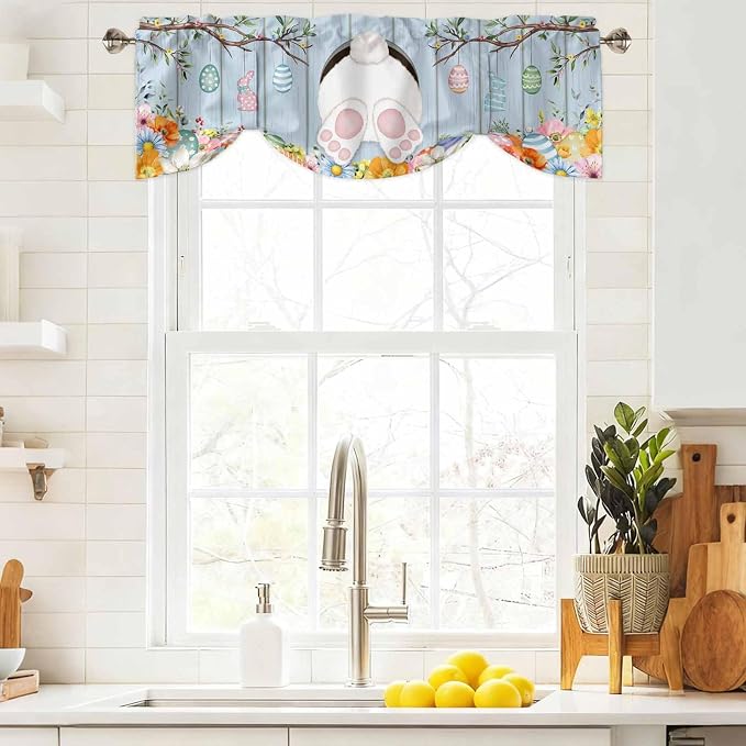 Easter Tie Up Valance Curtains for Windows, Kitchen Curtains Window Shades