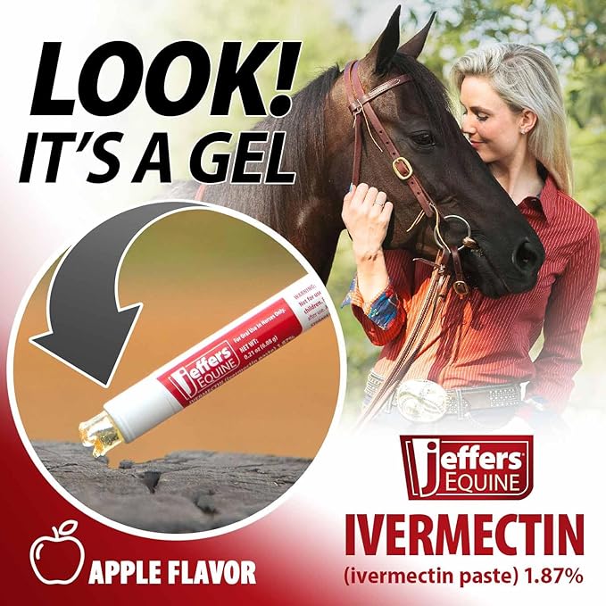 Jeffers Ivermectin Gel Dewormer for Horses - Apple Flavored, 1.87% Broad Spectrum Dewormer Paste - Effective Parasite Control for Worms, Pinworms, Bots & More - Safe for Equine of All Ages- (1 Pack)