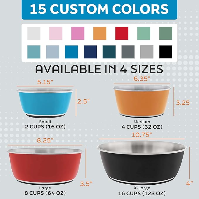 Master Pet Supply Stainless Steel Dog Bowls Set of 2 (32 Oz Each) with Non-Slip Rubber Base - Camo Patrol - Basic Dog Food Bowl Water & Food Bowls for Small Medium Large Dogs & Cats, Metal Dish