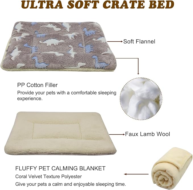 Cat Dog Bed Mat & Blanket, Reversible Pets Crate Pad Bed Mat and Ultra Soft Warm Fleece Calming Blanket for Small Puppy Kitty, Washable