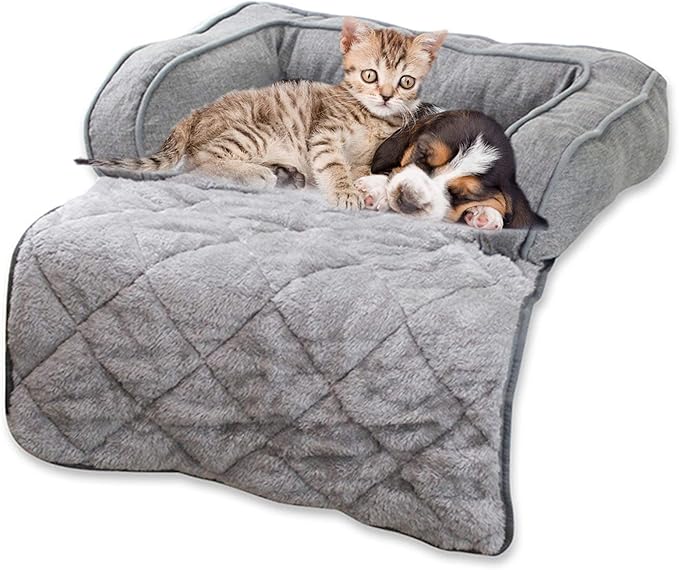 Pet Dog Bed Furniture Protector Cover Dog Couch Sofa Cushion Bed with 3-Sides Removable Cushions, Washable Collapsible Pet Blanket Mat Cave for Dog Cat and Other Animal