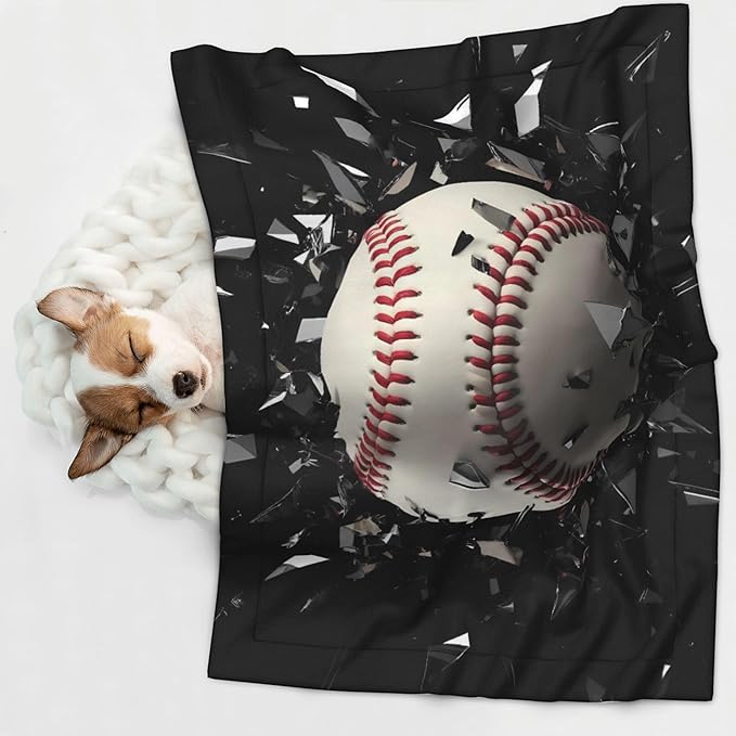 Waterproof Dog Blanket Soft Pet Blanket for Puppy Cat, Fleece Cat Throw Blankets for Furniture Bed Couch Sofa Reversible - Baseball Breaking Glass