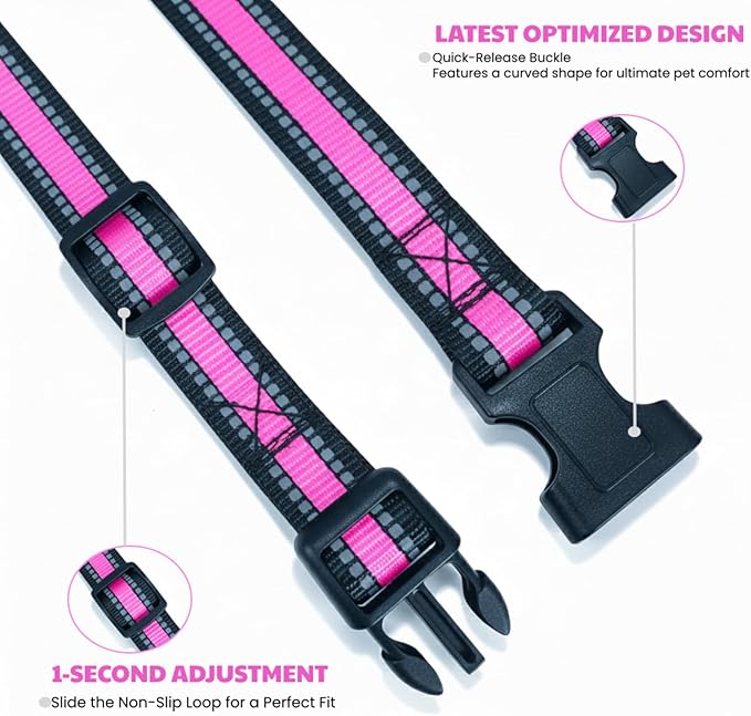 Dog Training Collar Replacement and Shock Collar Strap - 3/4 Inch Wide Adjustable Nylon Band with Reflective Replacement Strap for E Collar and Bark Collar (Pink)