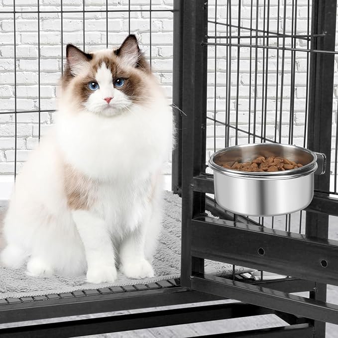 Dog Bowl Stainless Steel Pet Hanging Food Water Bowl Cage Feeding Cup Feeder for Dogs Cats Rabbits Birds Small Animal (Small)