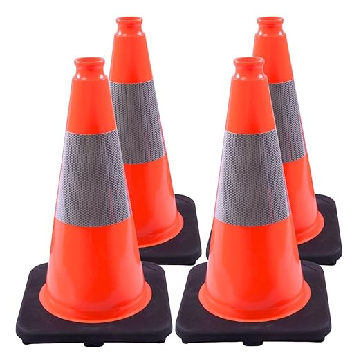 (4 Pack) BESEA 18" inch Traffic Cones Orange Safety Cones with 6 inch Reflective Collar for Home Driveway Road Parking Use(4 Cones)