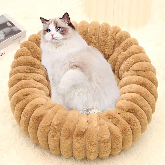 Round Dog Bed, Washable Warm Round Cat Couch, Plush Pet Cushion Non-Slip Pet Furniture for Apartment Travel Corner Home Bedroom Outdoor Offices Indoor Floor Balcony