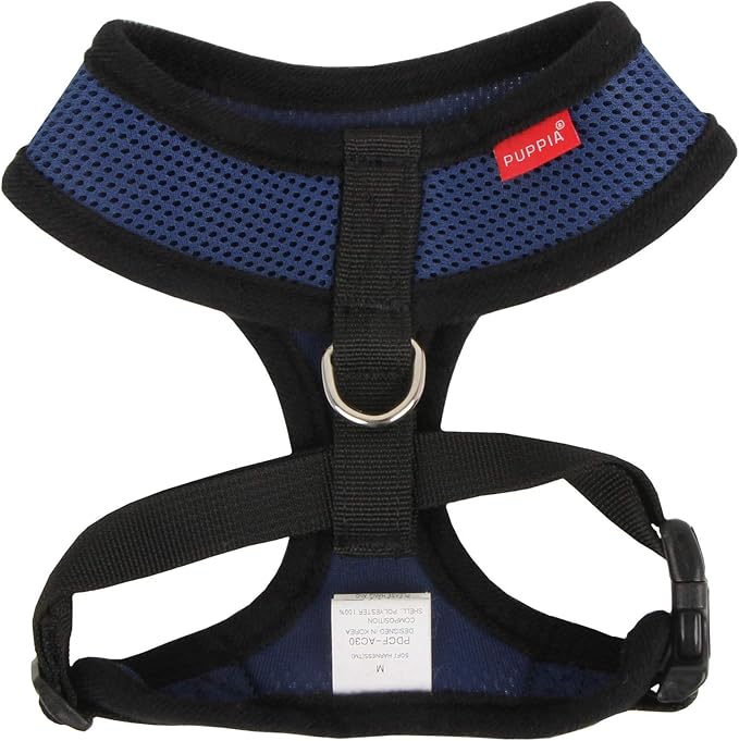 Puppia Soft Dog Harness No Choke Over-The-Head Triple Layered Breathable Mesh Adjustable Chest Belt and Quick-Release Buckle, Royal Blue, X-Small