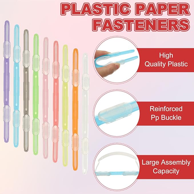 PATIKIL 20 Pcs Loose-Leaf Paper Binding Clamps, Orange Plastic Paper Organizers Notebook Fasteners Reusable Prong Binder Clip for Home Office File Report Chart Documents