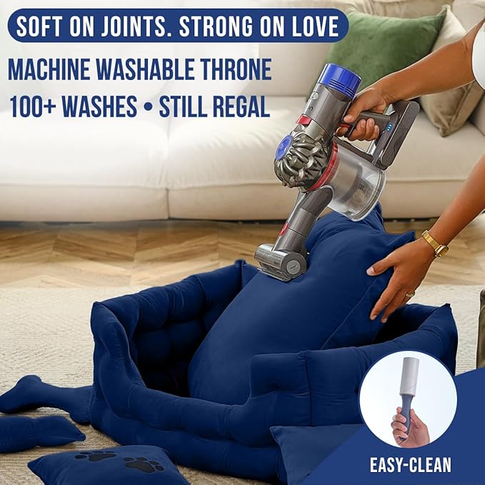 Luxury Cat and Dog Bed Chesterfield – Handcrafted Velvet Throne for Dogs | Joint Support, Calming & Temp-Regulating Comfort | Durable 5+ Years, Anti-Claw, Washable 100+ Times – S, Blue