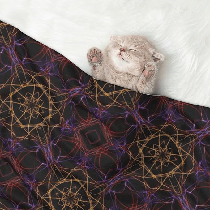 Reversible Plush Pet Blanket for Puppies Kittens, Magic Smoking Sacred Geometric, Double Sided Gentle Dot Texture for New Pets Adjusting to Home Environment Softly