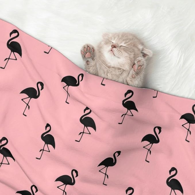 Pet Blanket for Travel and Home, Pink Flamingo, Reversible Plush Dot Design with Soft Grip Texture on One Side Perfect for Car Seats Moving Vehicles