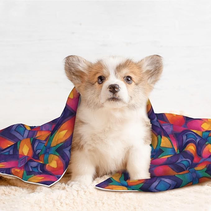 Waterproof Dog Blanket Soft Pet Blanket for Puppy Cat, Fleece Cat Throw Blankets for Furniture Bed Couch Sofa Reversible - Retro Tie Dye Stained Glass 3