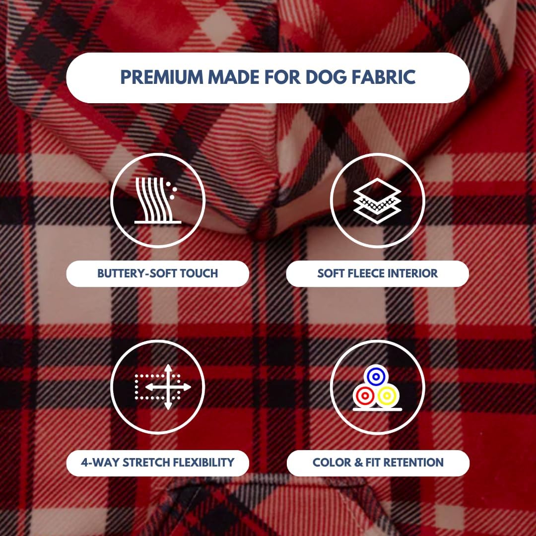 Spark Paws Dog Hoodie – Premium Dog Sweater for Small, Medium, and Large Dogs | Warm Outfits for French Bulldogs, Pitbull, Puppy, Winter Jacket Alternative - Red Plaid, 2XL