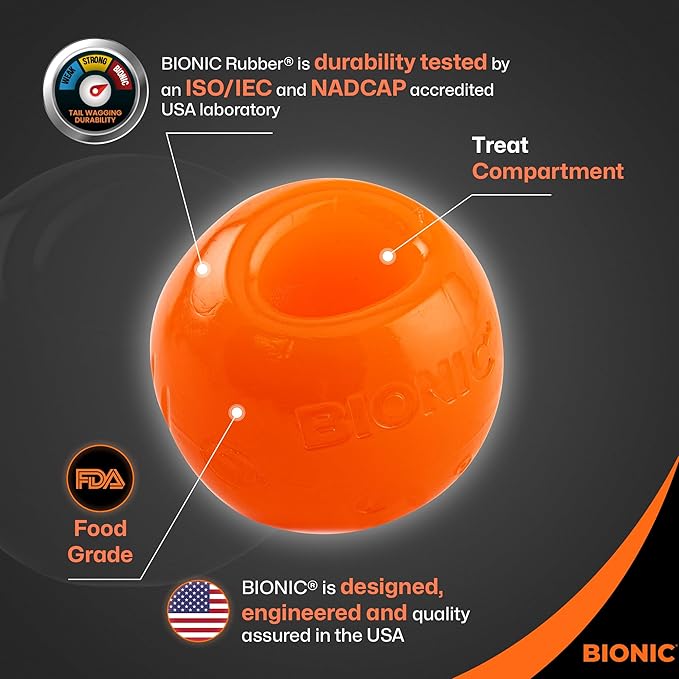 BIONIC Ball Dog Toy, Small - Interactive Dog Chew Toy That Stands Up to The Toughest Chewers, for Dogs up to 20 lbs. (9 kg)