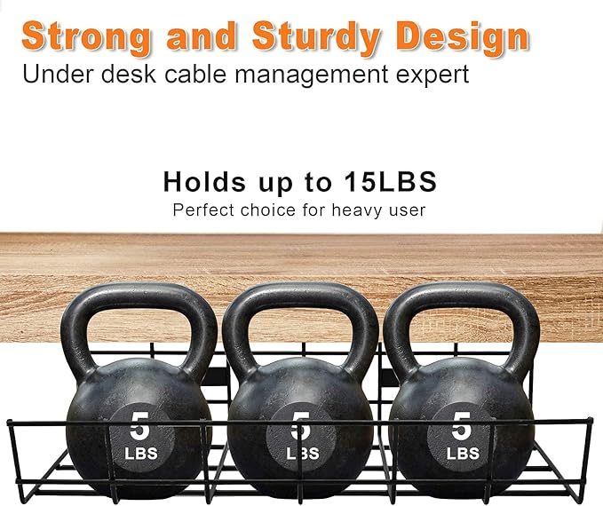 Under Desk Cable Management- 2 Pack Cord Organizer. Metal Wire Cable Management Tray for Office, Studio and Home. Super Sturdy Under Table Cable Management - Black Cable Organizer