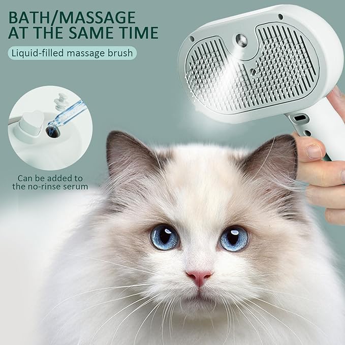 Fur Shower Brush for Dogs, 3 In 1 Self Cleaning Steamy Pet Brush, Pets Spray Hair Removal Comb - Anti-Static, Dog Grooming Tool With Steam | Skin-Friendly Design (White)