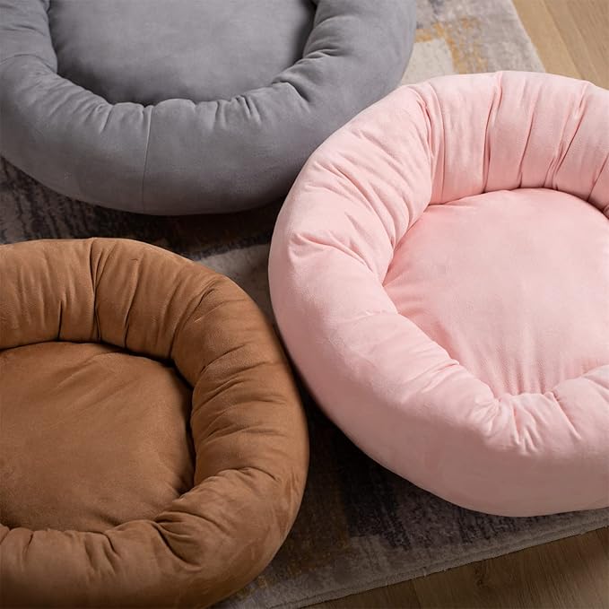 KASENTEX Dog Bed, Round Dog Beds for Medium/Large Dogs, Anti Slip and Machine Washable (Brown 27x27 Inches)