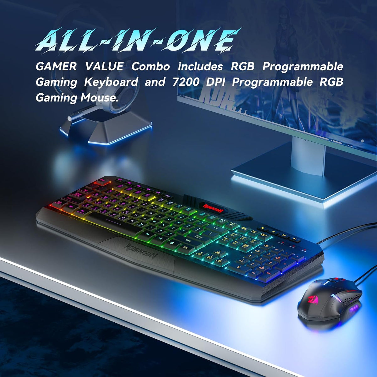 Redragon S101-3 PRO Gaming Keyboard and Mouse, RGB Backlit Programmable Keyboard Mouse with Software, Independent Macro Record Keys, Value Combo Set, New Update Version
