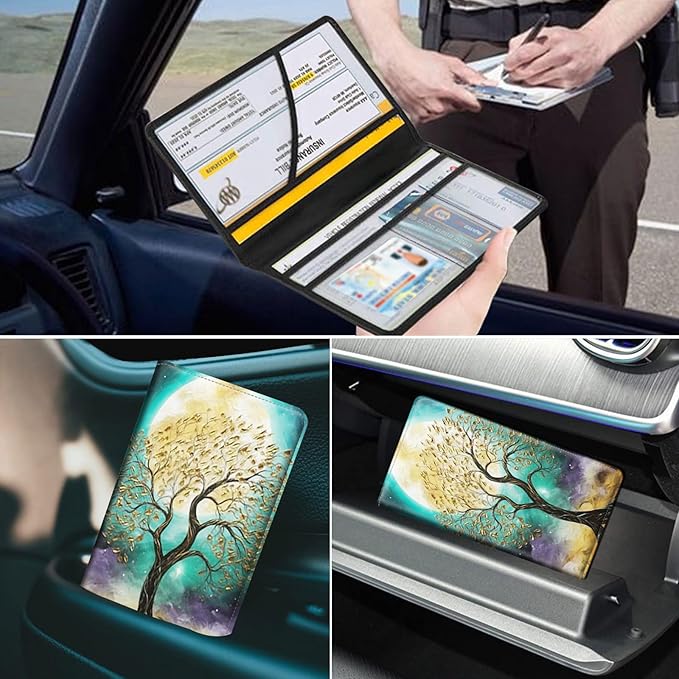 Car Registration and Insurance Holder, Leather Car Glove Box Organizer, Cool Car Accessories for ID, Driver's License Cards & Essential Document,business cards,Men&Women,for Women Girls