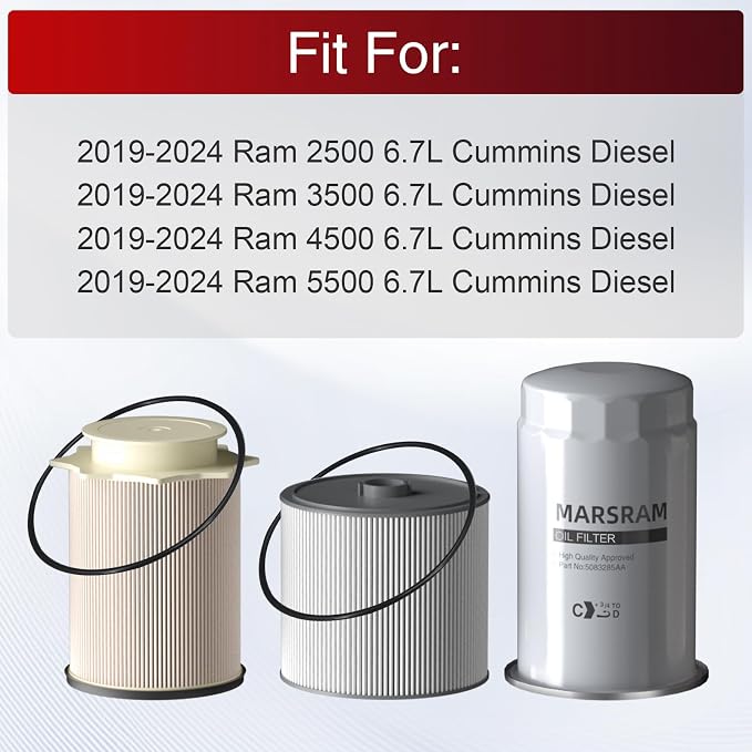 Marsram 6.7 Cummins Fuel Filter and Oil Filter Kit Fits