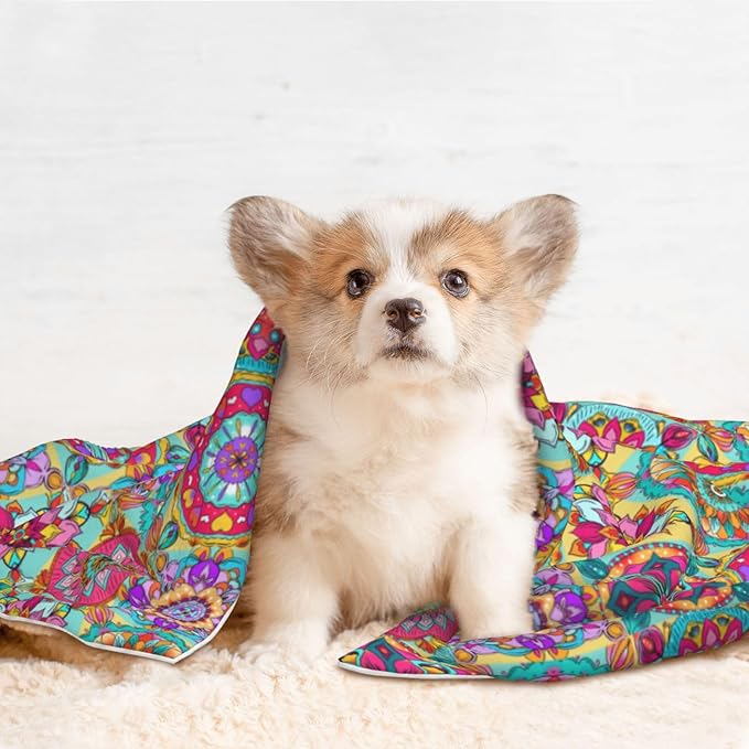 Boho Throw Blanket - Colorful Bohemian Floral Blanket for Dog Cat Pet Blankets 23x16 for Couch Sofa Bed