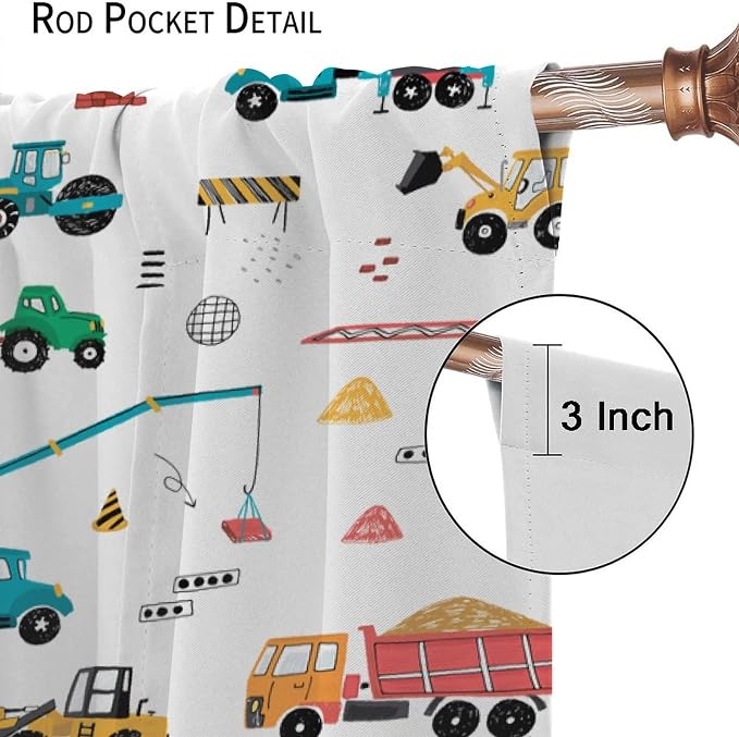 Construction Window Curtains, Kids Cartoon Construction Machines Building Hand