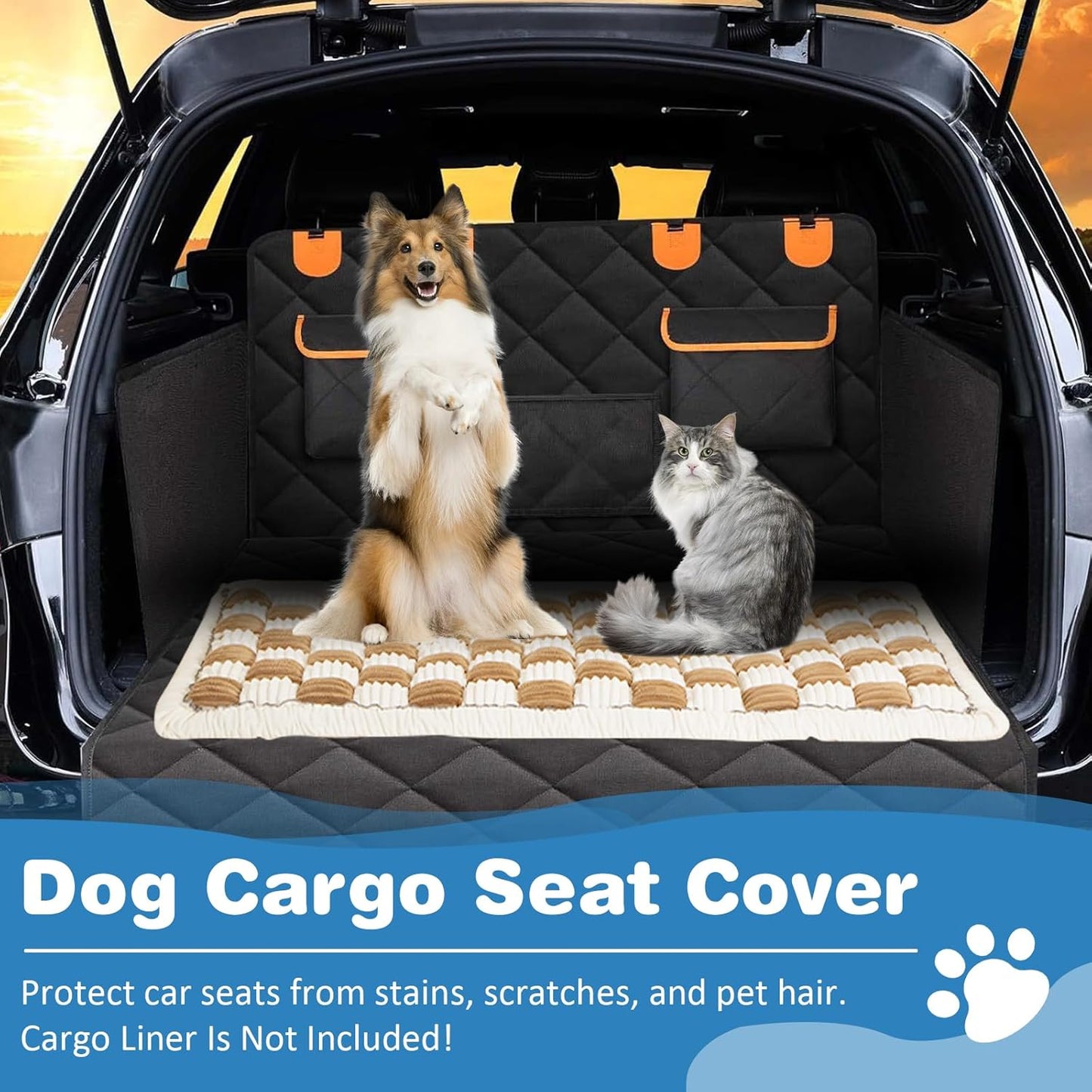 VClife Dog Bed Mat for Car Backseat Extender, Anti Slip Plaid Pet Bed Mat for Car Backseat Extender, Furry Dog Sofa Couch Cover, Washable Travel Dogs Bed for Cars, SUV, Small Truck, 59"×27.6"