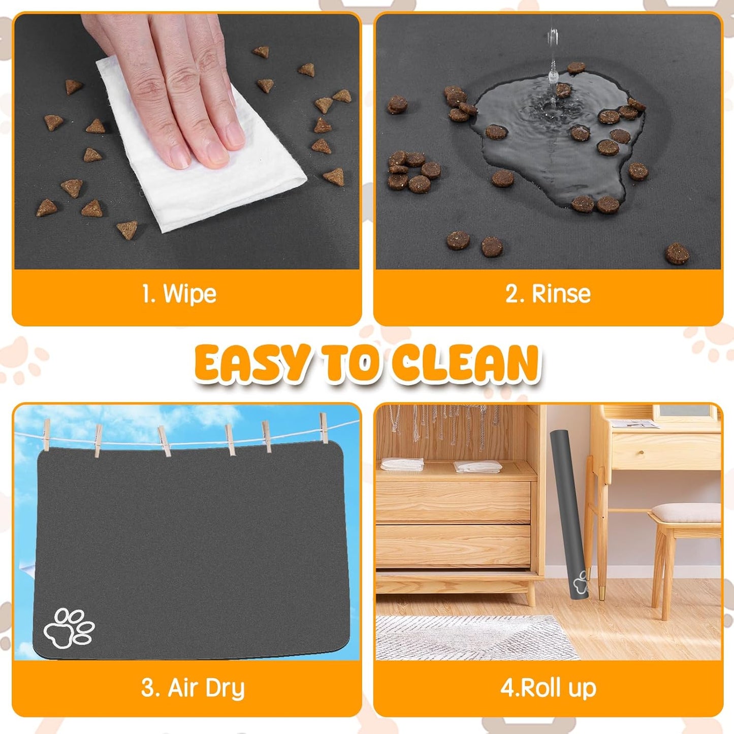Dog Food Mat, 36" x 24" Extra Large Absorbent Dog Mat for Food and Water, Non Skid Cat Bowl Mat, No Stains Quick Dry for Pet Water Dispenser Pet Supplies for Messy Drinkers