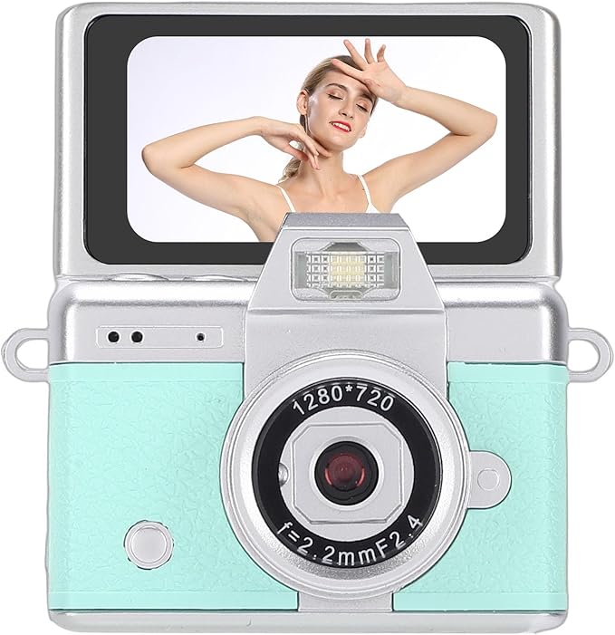 Palm Size Camera, 1080P Video 48MP Image Wide Angle Lens 1.47 Inch Flip Screen, with Fill Light and Type C Charging, for Campus Cycling Pets Selfie (Green)