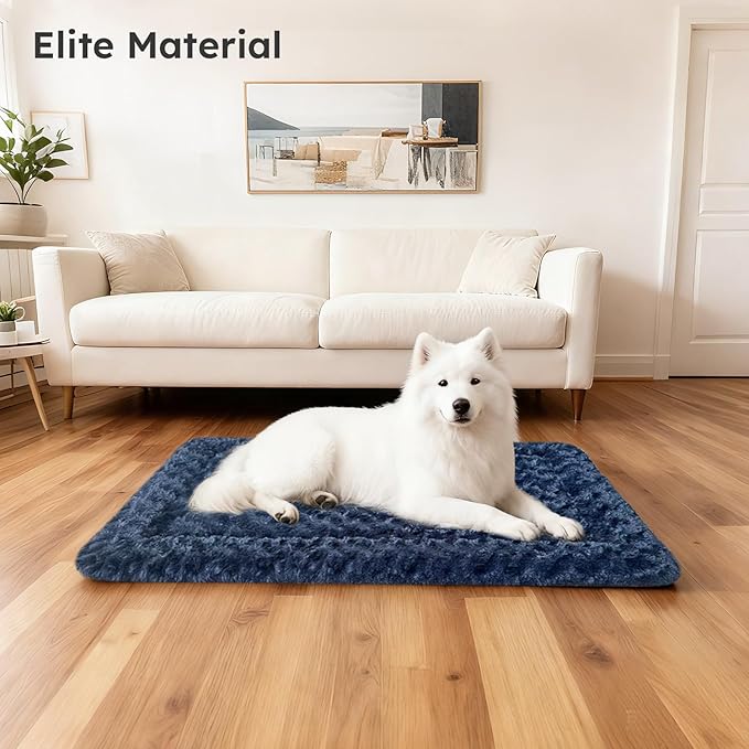 Dog Bed Mat, Dual-Sided Dog Crate Bed Mat - Ultra Soft & Machine Washable Kennel Pad for Medium Dogs, All-Season Comfort Pet Bed for Crates, Travel, and Home, Dark Blue 30 x 18 Inch