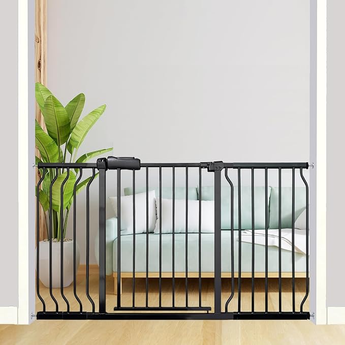 Extra Wide Baby Gate, 52.7-57.5 Inch, Large Walk Through, Black Metal, Pressure Mounted, Long Safety Dog Gate for House Doorways & Stairs