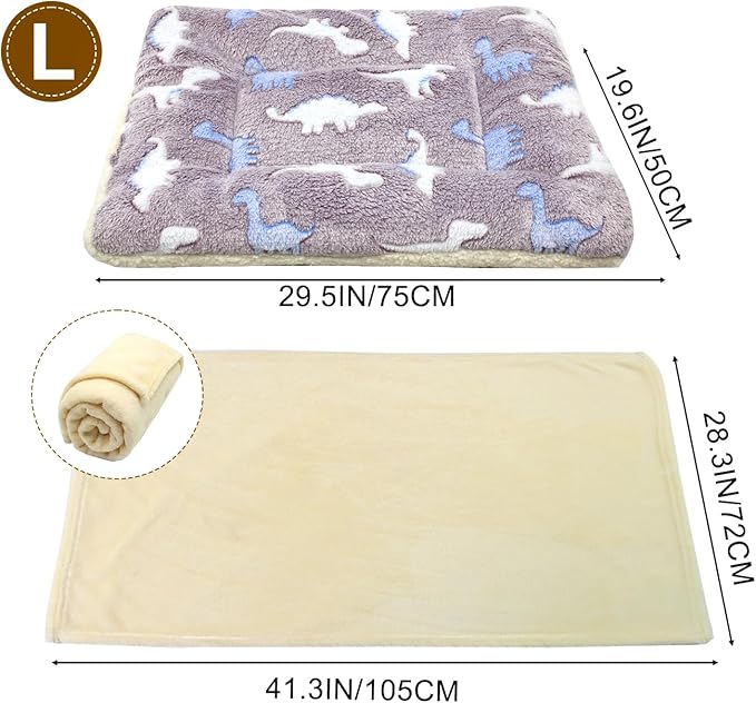 Cat Dog Bed Mat & Blanket, Reversible Pets Crate Pad Bed Mat and Ultra Soft Warm Fleece Calming Blanket for Small Puppy Kitty, Washable