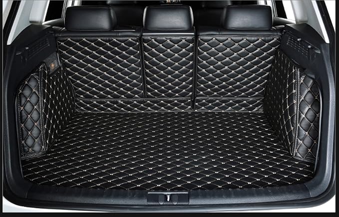 Car Trunk Mat for Mercedes GLC Coupe 2023-2025(Non for Hybrid) GLC260 GLC250 GCL300 GLC350 GLC450 Full Coverage Cargo Mat+Backrest Cover+Both Sides Panel Replacement Black w/Gold Stitching