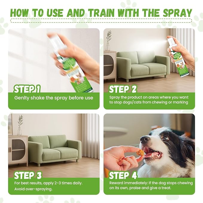 No Chew Spray for Dogs, 200ML Bitter Apple Spray for Dogs Cats Anti Chewing Licking from Furniture, Shoes, Bandages, Dog Training & Behavior Aids Spray, Indoor & Outdoor Use 1 Pack